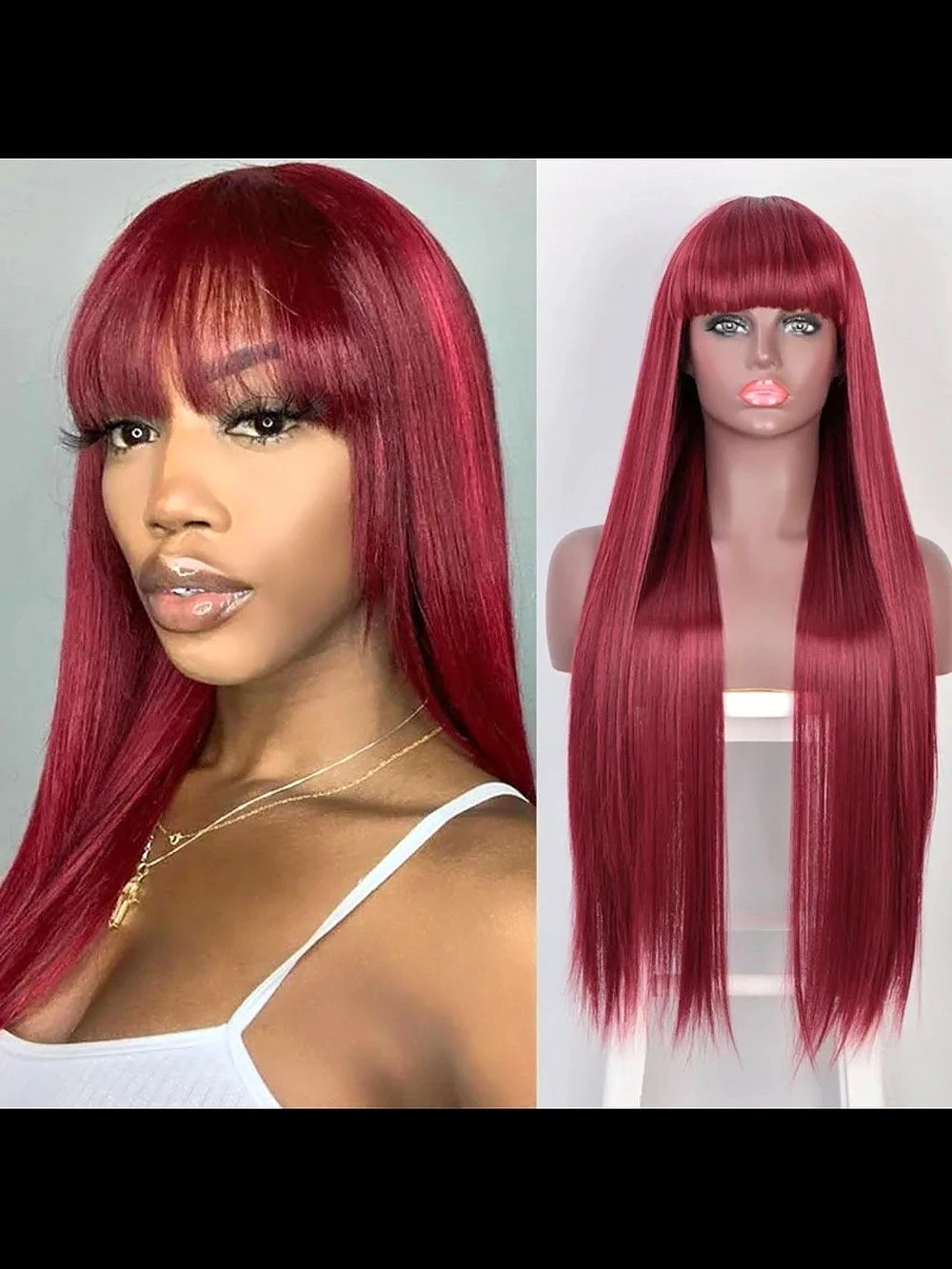 Long Straight Red Wig with Bangs NWT